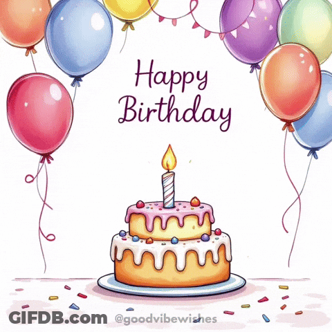 Birthday Card With Balloons And Cake GIF