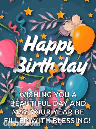 Birthday Card With Balloons And Flowers GIF