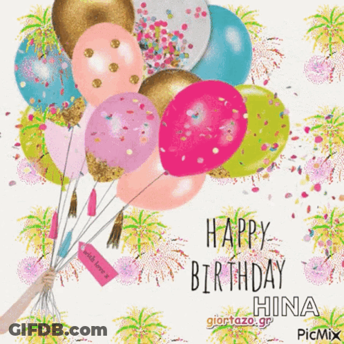Birthday Card With Balloons And Hina GIF