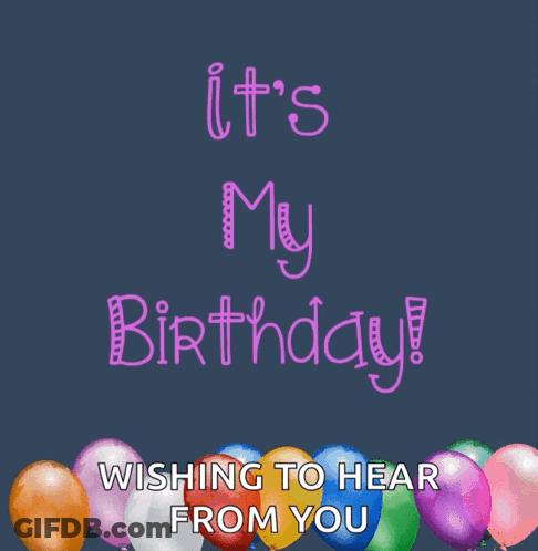 Birthday Card With Balloons Saying It's My Birthday Wishing To Hear From You GIF