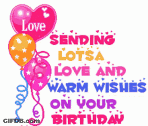 Birthday Card With Balloons Sending Lotsa Love And Warm Wishes On Your Birthday GIF