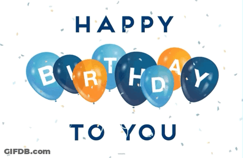 Birthday Card With Blue And Orange Balloons GIF