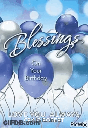 Birthday Card With Blue And Silver Balloons GIF