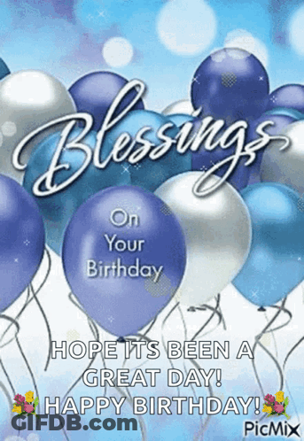 Birthday Card With Blue And White Balloons Saying Blessings On Your Birthday GIF