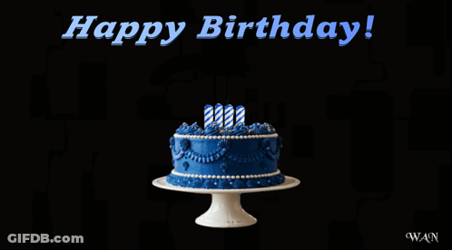 Birthday Card With Blue Cake Saying Happy Birthday GIF