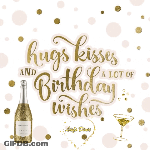 Birthday Card With Bottle Of Champagne And Martini Glass GIF