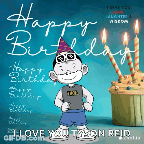 Birthday Card With Boy Wearing Party Hat GIF
