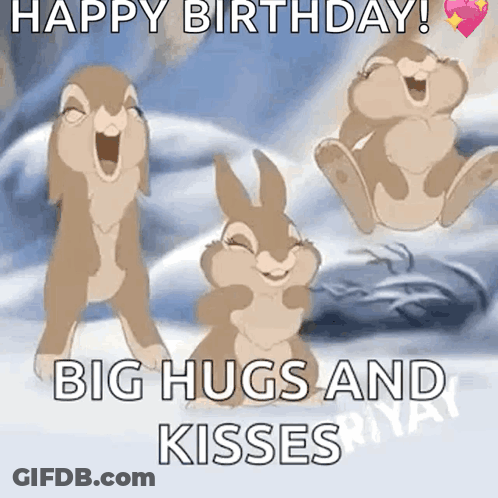 Birthday Card With Bunnies Big Hugs Kisses GIF