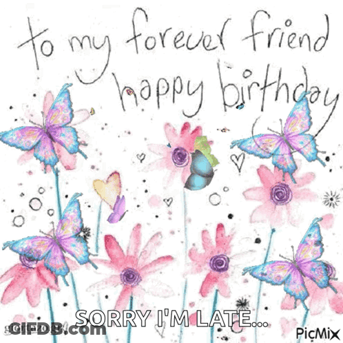 Birthday Card With Butterflies And Pink Flowers GIF