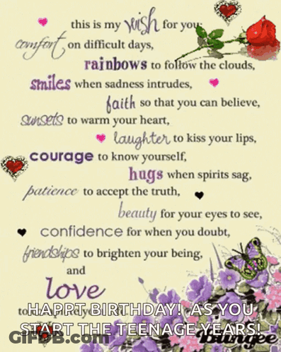 Birthday Card With Butterfly And Flowers Saying This Is My Wish For You GIF