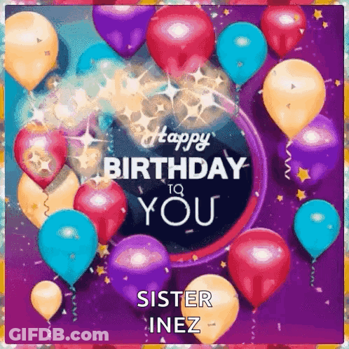 Birthday Card With Cake And Balloons GIF