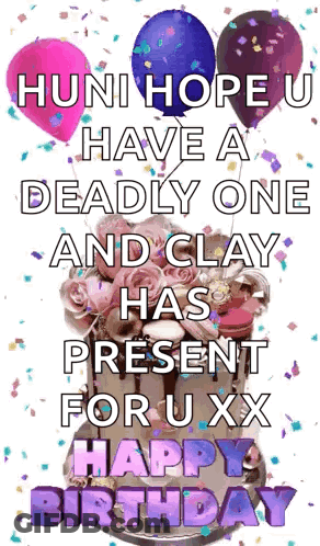 Birthday Card With Cake And Balloons And Confetti GIF