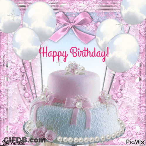 Birthday Card With Cake And Balloons GIF