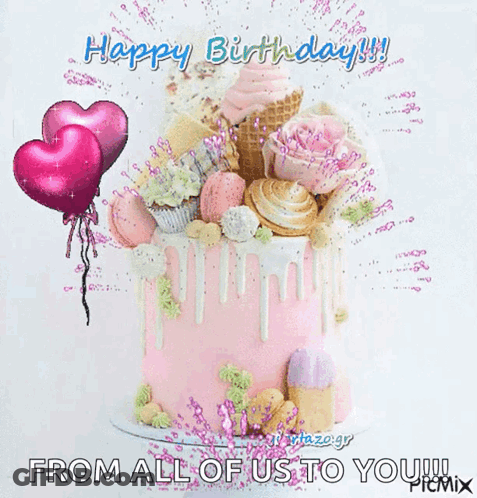 Birthday Card With Cake And Balloons GIF