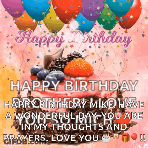 Birthday Card With Cake And Balloons Saying Happy Birthday GIF