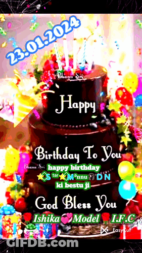 Birthday Card With Cake And Balloons Saying Happy Birthday To You GIF