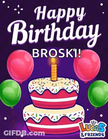 Birthday Card With Cake And Balloons GIF