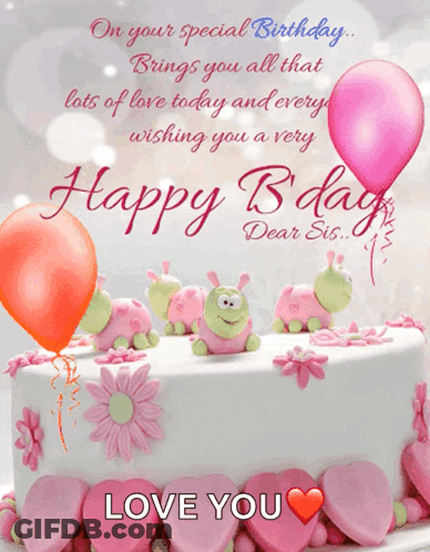 Birthday Card With Cake And Balloons GIF
