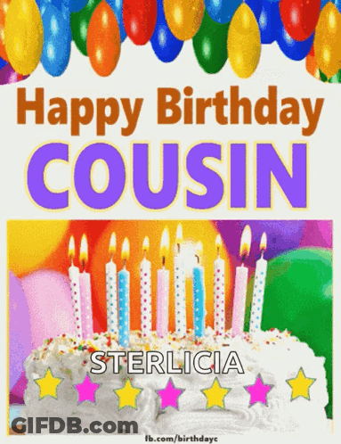 Birthday Card With Cake And Candles Saying Happy Birthday Cousin Sterlicia GIF