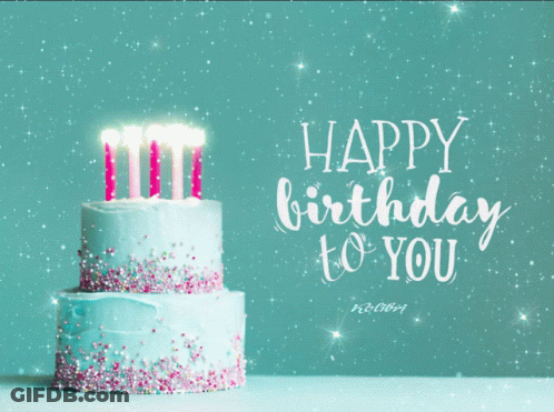 Birthday Card With Cake And Candles Saying Happy Birthday GIF