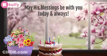 Birthday Card With Cake And Flowers GIF