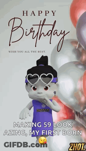 Birthday Card With Cartoon Character And Balloons GIF
