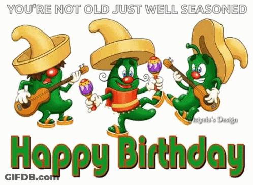 Birthday Card With Cartoon Characters In Sombreros GIF