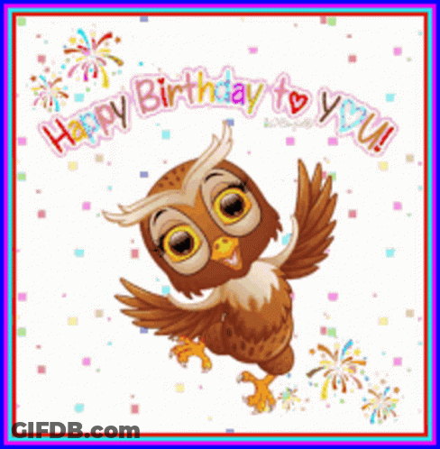 Birthday Card With Cartoon Owl Saying Happy Birthday To You GIF