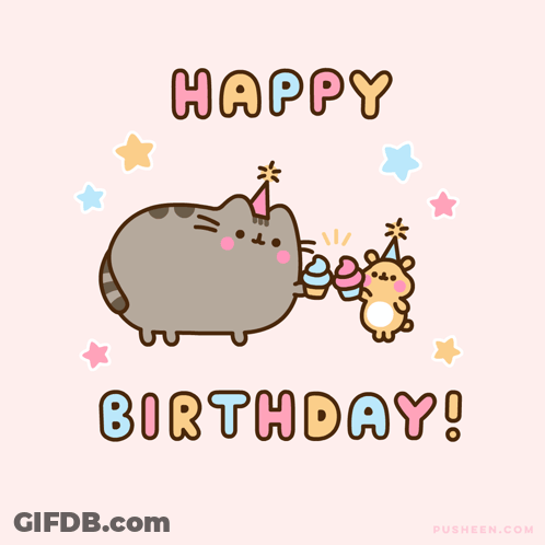 Birthday Card With Cat And Hamster GIF