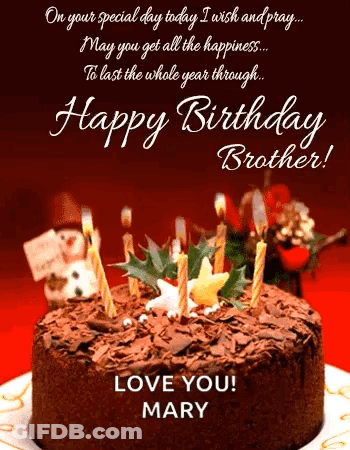 Birthday Card With Chocolate Cake And Candles GIF