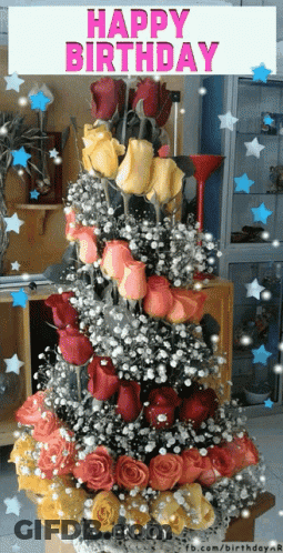 Birthday Card With Christmas Tree Of Roses GIF