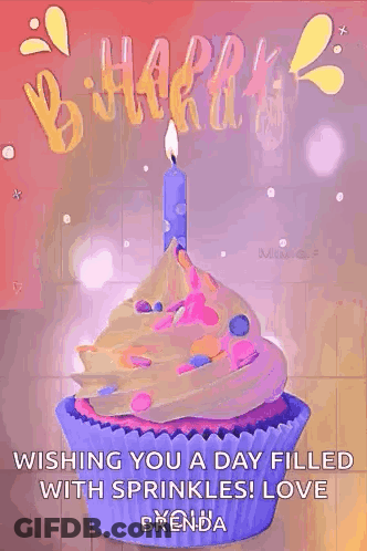 Birthday Card With Cupcake And Candle GIF