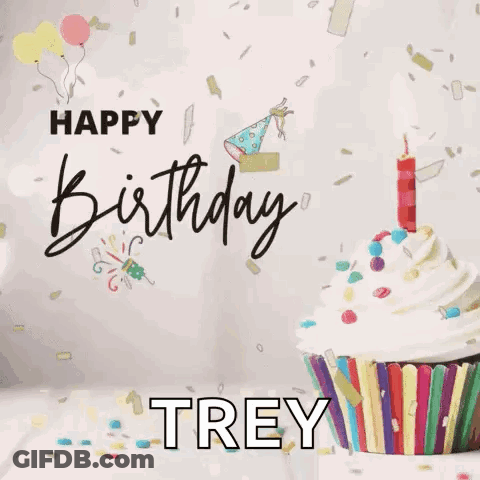 Birthday Card With Cupcake And Candle Named Trey GIF
