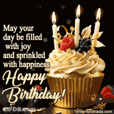 Birthday Card With Cupcake And Candles May Your Day Be Filled With Joy And Sprinkled With Happiness GIF
