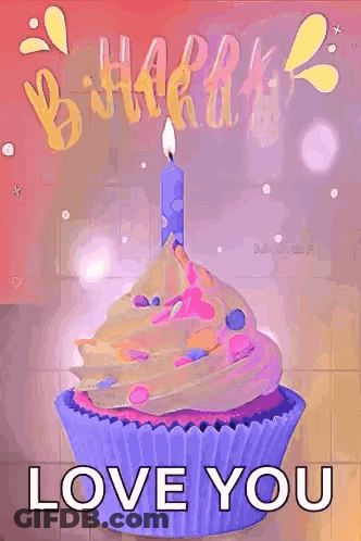 Birthday Card With Cupcake And Love You GIF