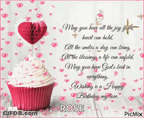 Birthday Card With Cupcake And Rose GIF