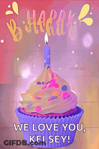 Birthday Card With Cupcake Saying We Love You Kelsey GIF