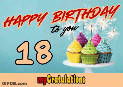 Birthday Card With Cupcakes And 18 GIF