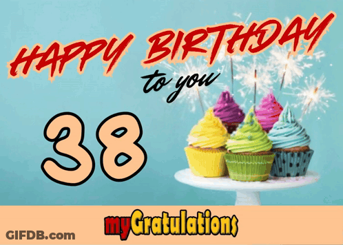 Birthday Card With Cupcakes And 38 GIF