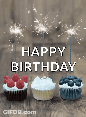 Birthday Card With Cupcakes And Sparklers Happy Birthday GIF