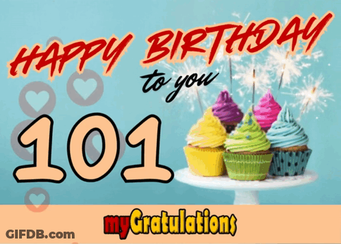 Birthday Card With Cupcakes And Sparklers Saying Happy Birthday 101 My Gratulations GIF