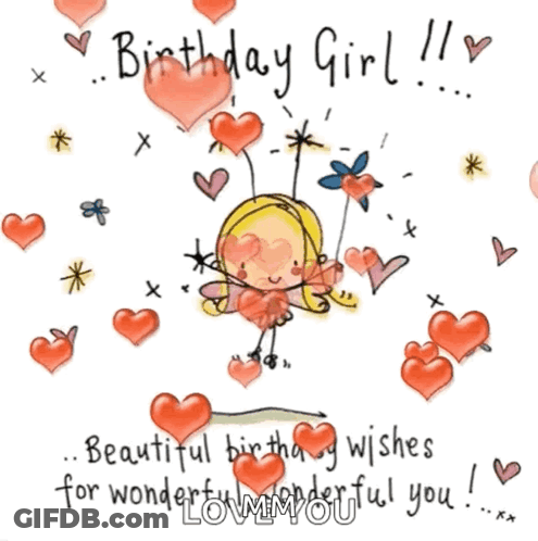 Birthday Card With Fairy Hearts And Flowers GIF