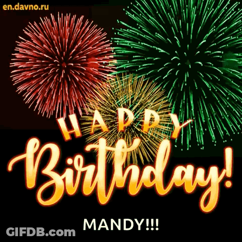 Birthday Card With Fireworks Saying Happy Birthday Mandy GIF