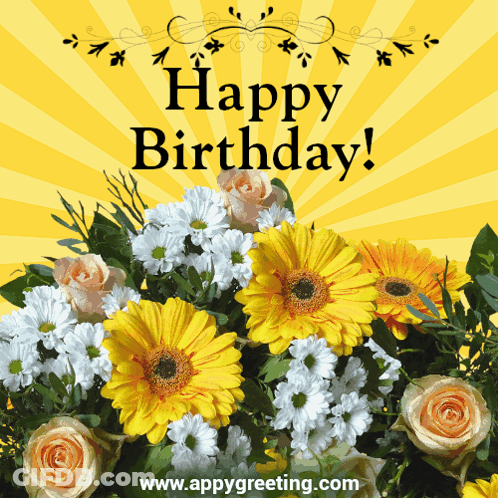 Birthday Card With Flowers And Www.appygreeting.com GIF