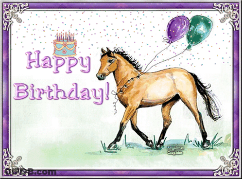 Birthday Card With Horse And Balloons GIF