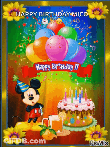 Birthday Card With Mickey Mouse And Cake GIF