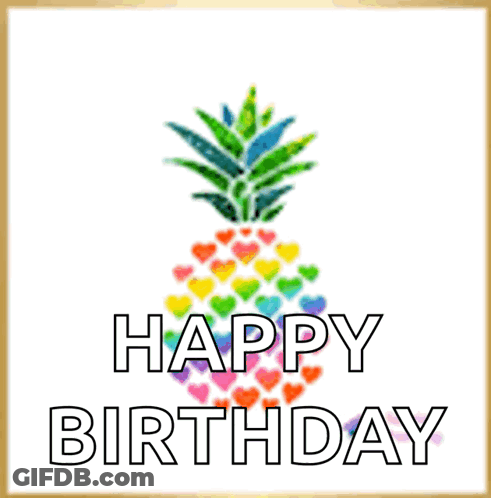 Birthday Card With Pineapple Made Of Hearts GIF