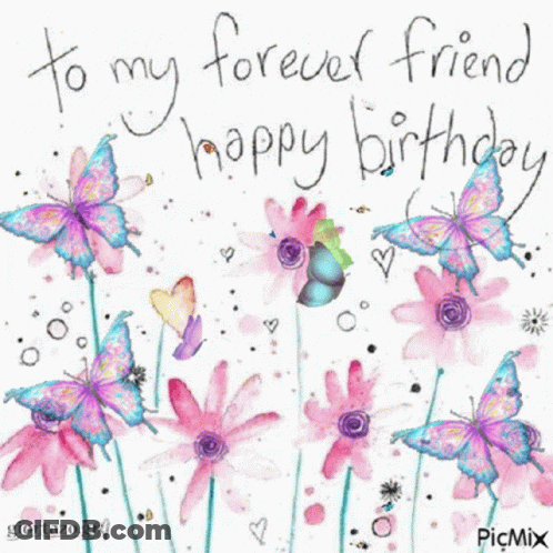 Birthday Card With Pink Flowers And Butterflies GIF