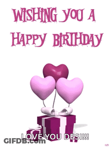 Birthday Card With Pink Hearts And Gift Box GIF