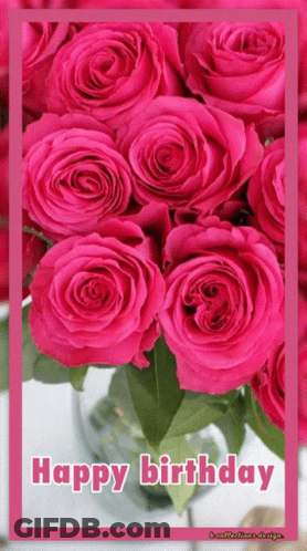 Birthday Card With Pink Roses GIF